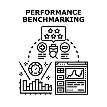 Performance benchmarking evaluation process measuring business standards Stock Illustration