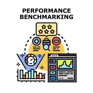 Performance benchmarking evaluation process measuring business standards Ilustración de archivo
