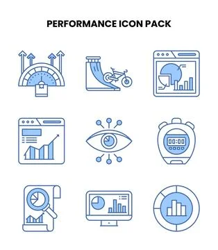 Performance Blue Color Vector Icons Pack Stock Illustration