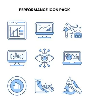 Performance Blue Color Vector Icons Pack 스톡 일러스트