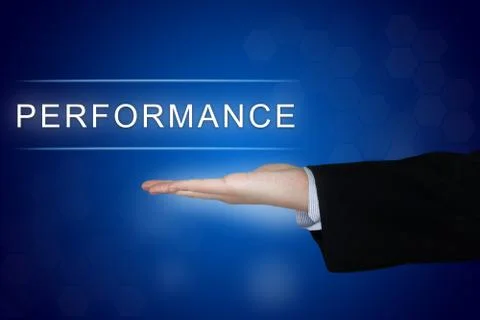Performance button on blue background Stock Photos