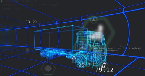 Performance chart emerging, icons floating updating truck model data for Stock Footage 313639761