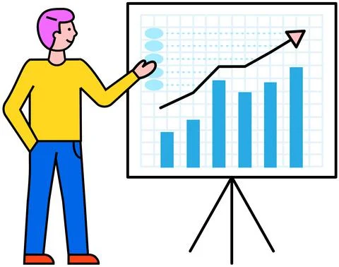 Performance with chart. Financial accounting report on board. Manager shows イラスト素材
