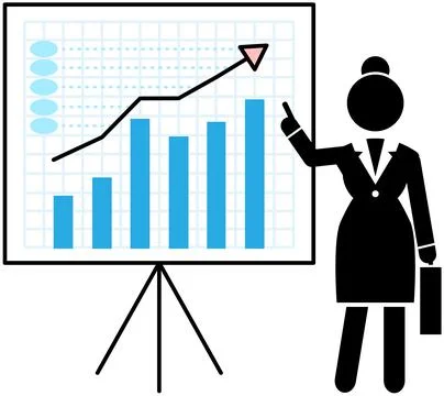 Performance with chart. Financial accounting report on board. Manager shows Illustrazione stock