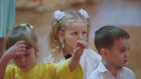 Performance of children at a matinee in kindergarten Stock Footage 254942938