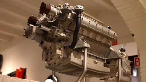Performance of classic internal combustion engine, layout of an old V12 engine Stock Footage 318229835
