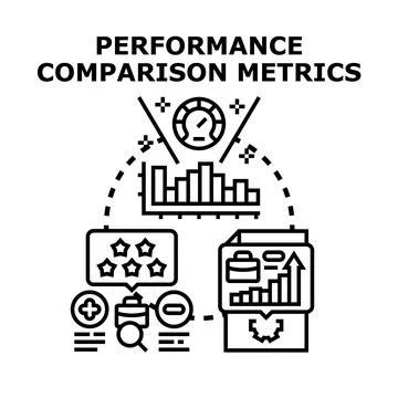 Performance comparison metrics evaluating business data analysis Illustrazione stock