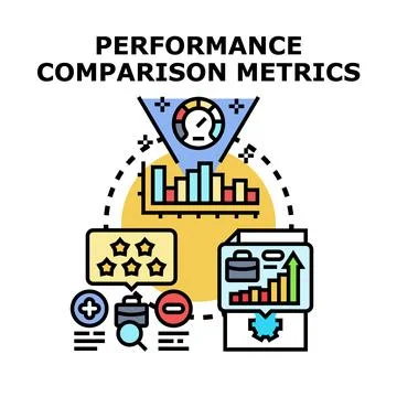 Performance comparison metrics evaluating business data analysis 库存插图
