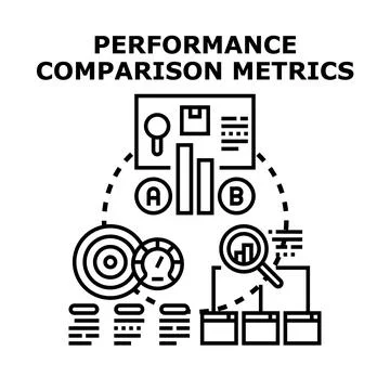 Performance comparison metrics evaluating business data analysis Stock Illustration