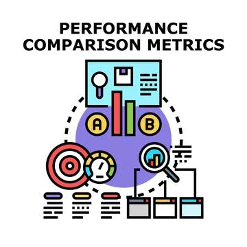Performance comparison metrics evaluating business data analysis Stock Illustration