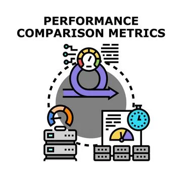 Performance comparison metrics measuring business data analytics Stock Illustration