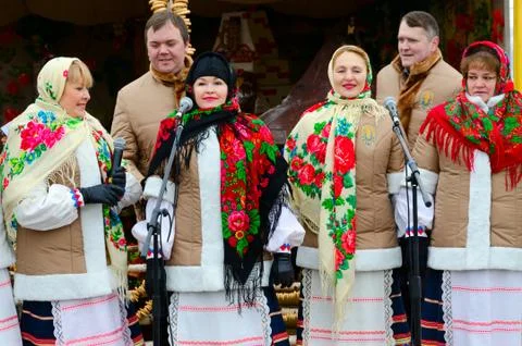 Performance of creative collective during Shrovetide festivities, Gomel, Belarus Stock Photos