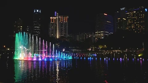 Performance of dancing fountains in KL Stock Footage 81156932
