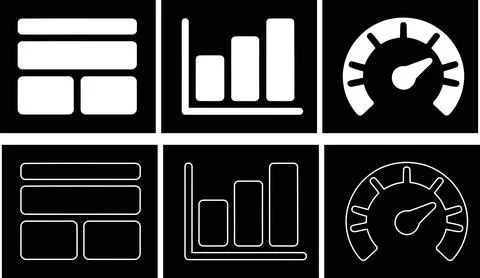 Performance Dashboard Icons, Layout Panel Growth Bar Chart and Gauge Speedo.. Ilustração Stock