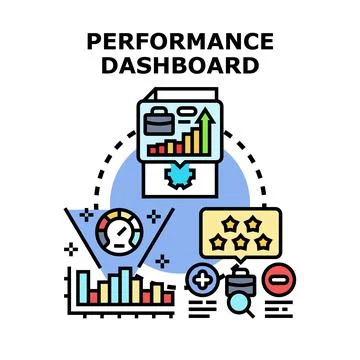 Performance dashboard showing business analytics data reporting Stock Illustration