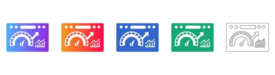 Performance Dashboard Speedometer and Chart Icons Stock Illustration