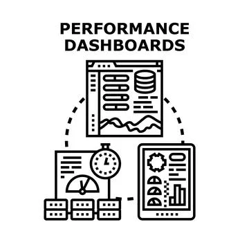 Performance dashboards analyzing data and metrics Illustrazione stock