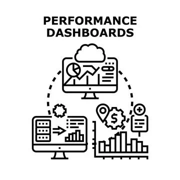 Performance dashboards visualizing business data analytics concept Stock Illustration
