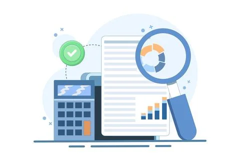 Performance data analysis concept, investment report, marketing study. Illustrazione stock