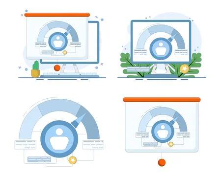 Performance data analytics set featuring investment reports Иллюстрация