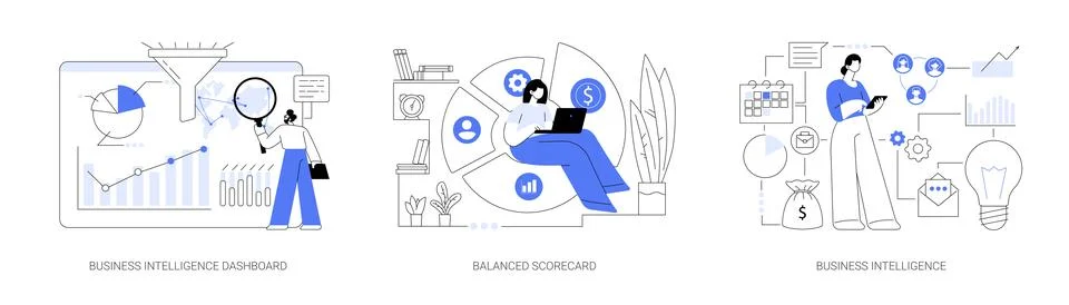 Performance data visualization abstract concept vector illustrations. Illustrazione stock