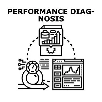 Performance diagnosis process analyzing optimization and improvement Illustrazione stock