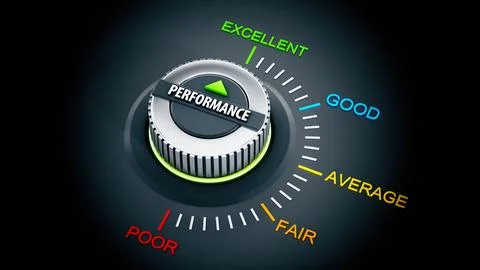 Performance dial button pointing excellent. 3D illustration Stock Illustration