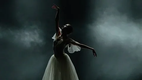 Performance, dramatic dance, graceful ballerina in a white tutu, perform Stock Footage 260686999