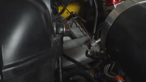 Performance engine setting featuring metal elements. Scene showcasing engine Stock Footage 341972728