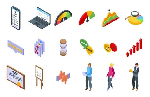Performance Evaluation icons set isometric vector. Test result Stock Illustration