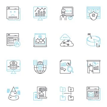 Performance evaluation linear icons set. Metrics, Appraisal, Evaluation Stock Illustration