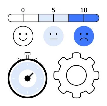 Performance Evaluation Progress Bar, Emoticons, Stopwatch, and Gear Symbol .. 스톡 일러스트