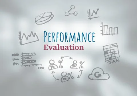 Performance Evaluation text with drawings graphics Stock Illustration