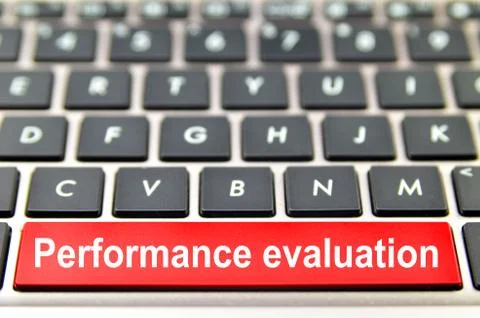 Performance evaluation word on computer space bar Stock Illustration