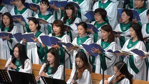 Performance of a female South Korean church choir in Seoul Stock Footage