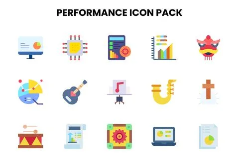 Performance Flat Icons Pack Stock Illustration