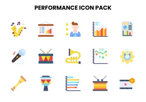 Performance Flat Set Icons Pack Stock Illustration