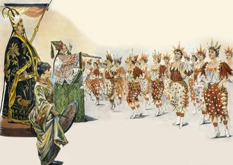 Performance in front of the Emperor of China Performance of the clamp danc... Stock Photos