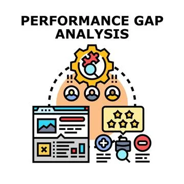 Performance gap analysis evaluating business strategy and employee teams Stock Illustration
