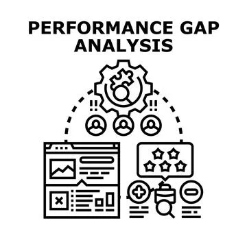 Performance gap analysis evaluating business strategy and employee teams Stock Illustration