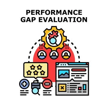Performance gap evaluation analyzing business improvement Stock Illustration