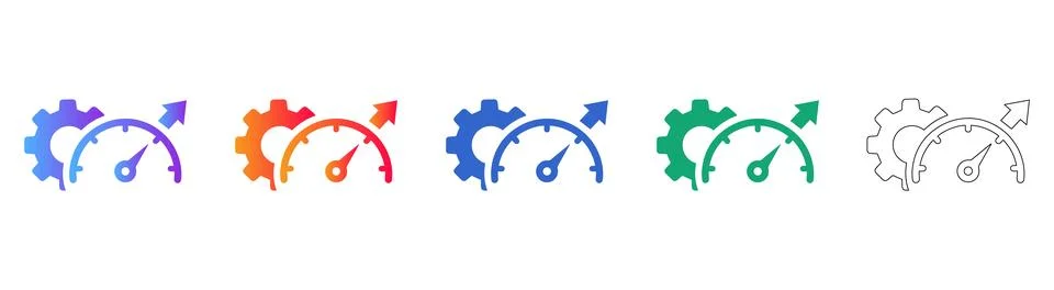Performance Gauge and Gear Efficiency Icon Set イラスト素材