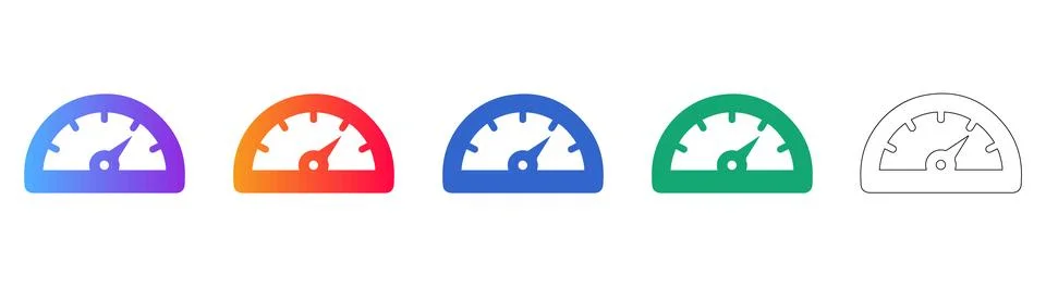 Performance Gauge Icons with Gradient and Line Art Stock Illustration
