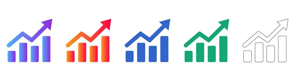 Performance Growth Bar Chart Icon Set 스톡 일러스트