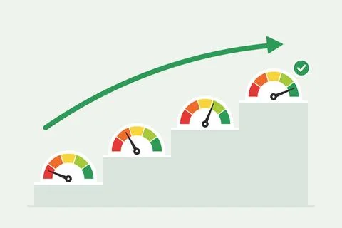 Performance Growth Progress On Steps With Gauges Stock Illustration