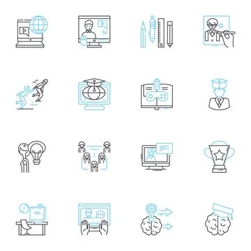 Performance improvement linear icons set. Efficiencies, Optimization Stock Illustration