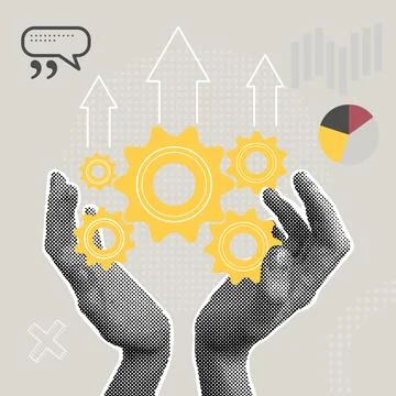 Performance Improvement Process Concept. Businessman holds a productivity badge Stock Illustration