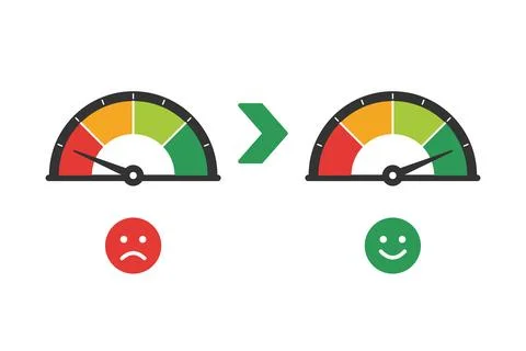 Performance Improvement With Speedometer Gauges And Emotion Icons Stock Illustration