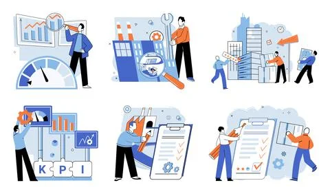 Performance indicator. Data analysis is essential for measuring performance Stock Illustration