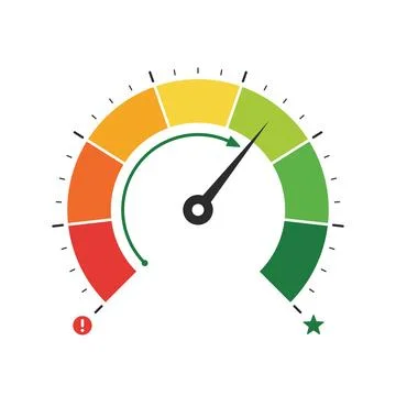 Performance Indicator Gauge With Color Scale And Needle In Green Zone Stock Illustration